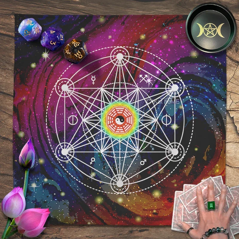 Galaxy Metatron's Cube Pagan Witchcraft Pendulum Tarot Tablecloth Yin Yang Tai Chi Altar Cloth Spiritual Oracle Card Pads 3 Size