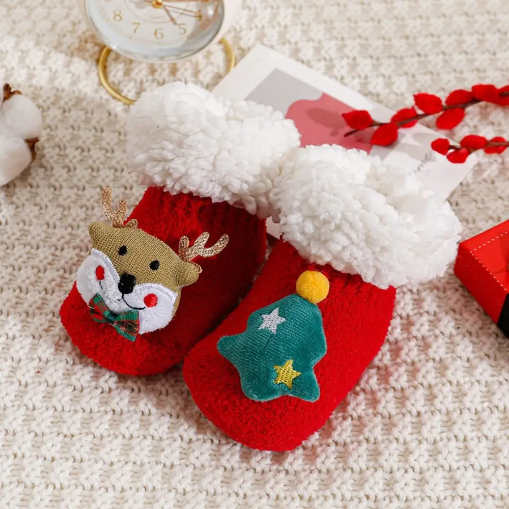 Lamb wool Christmas Baby Socks Anti Slip Soft Newborn Floor Sock Santa Claus Middle Tube New Year Toddler Socks Kids