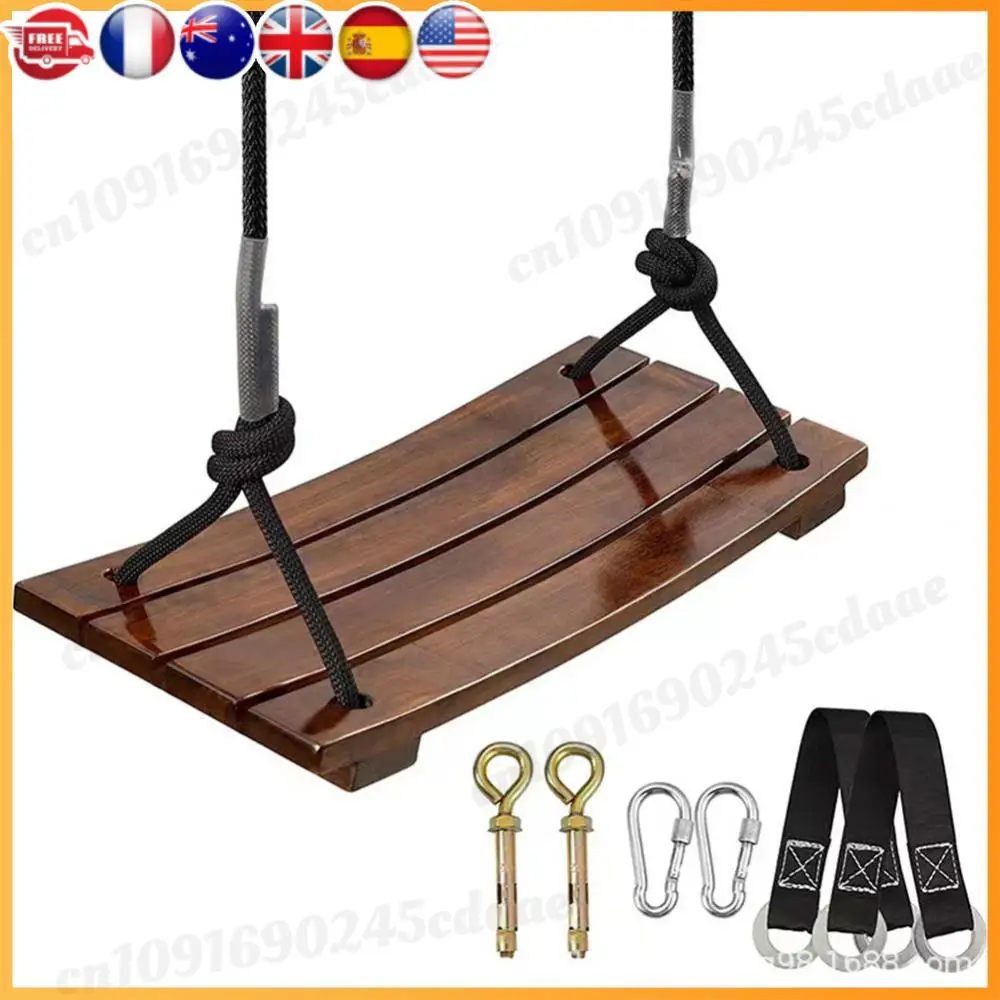 أرجوحة من الخشب الصلب بمقعد واحد أرجوحة بسيطة قابلة للتعديل بطول حبل مقعد أرجوحة خشبي أرجوحة منحنية لساحة فناء الحديقة