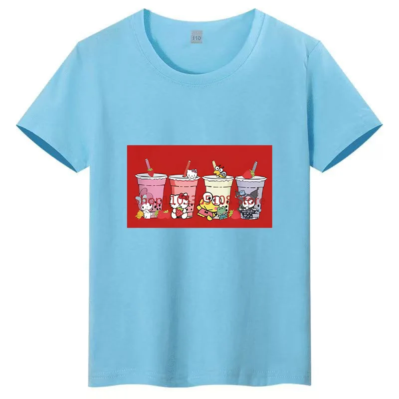 

2026 Summer Children's T-shirt Sanrio Family Milk Tea Printed Top Pure Cotton Parent Child Short Sleeve