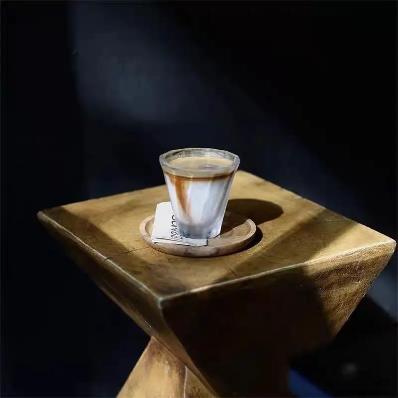 Nordic Minimalist Magnesium Oxide Tea Table Art Homestay Living Room Sofa Imitation Wood Grain Edge Table Bedroom Table