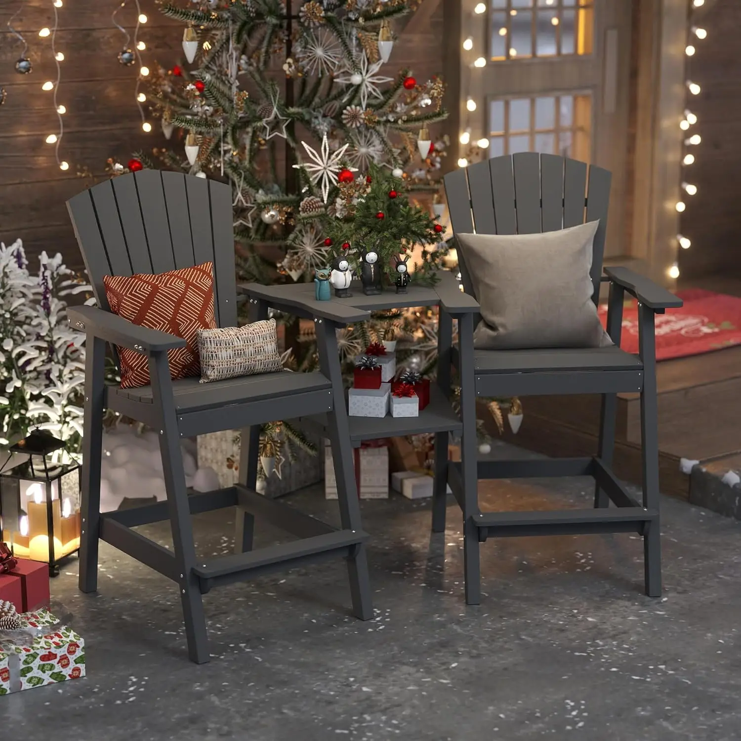 

Tall Chairs Set of 2, Bar Height HDPE Deck Chairs with Connecting Trays & Umbrella Hole, Weatherproof, Customized