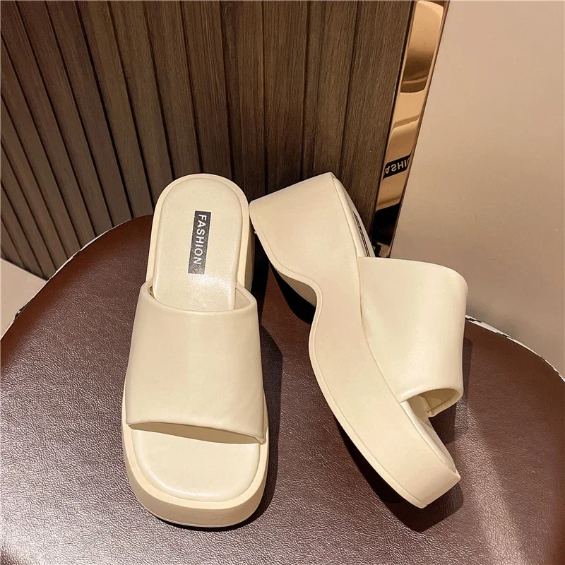 Platform Sandals Women 2024 New Korean Fashion Wedge Shoes Ladies High Heels Thick Bottom Mules Summer Casual Female Slippers