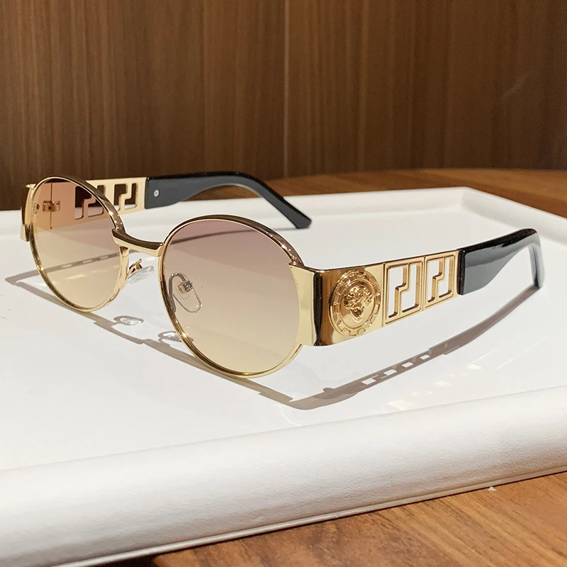 Lunettes de soleil ovales vintage en métal, monture intégrale, unisexe, tendance, idéales pour les photos, pour femmes