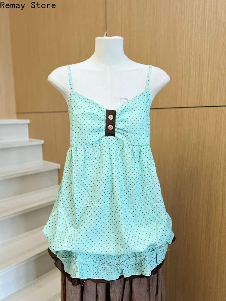 French Sweet Floral Print Mint Green Bow Ruffle Tiered Slim Fit Cami Dress Women Beach Vacation Party Birthday Dresses for Woman