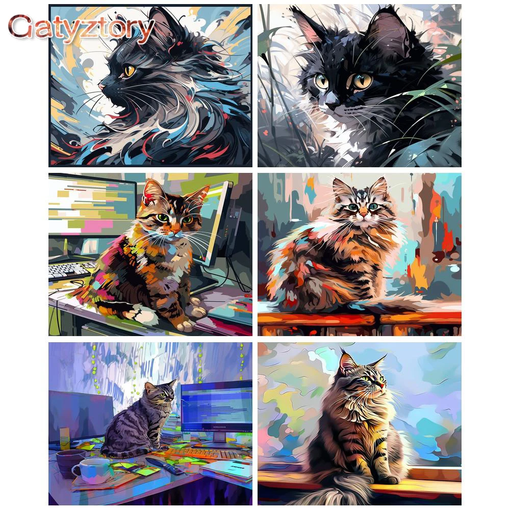 

GATYZTORY Paint By Numbers Kit Acrylic Paints Abstract Cat Picture Of Coloring By Numbers On Canvas Painting Handmade For Wholes