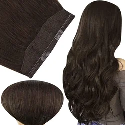 LaaVoo Visdraad Haarverlenging 100% Recht Natuurlijk Echt Braziliaans Haar 12-20 inch Vislijn Draad Haarverlenging voor Vrouwen