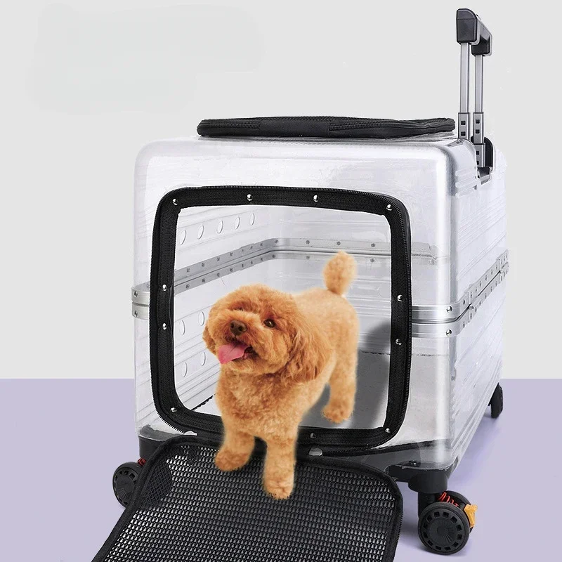 2025 New Transparent Pet Trolley Case Portable Space Capsule Pet Case Dog Trolley Carriage Breathable Pet Carrying Box