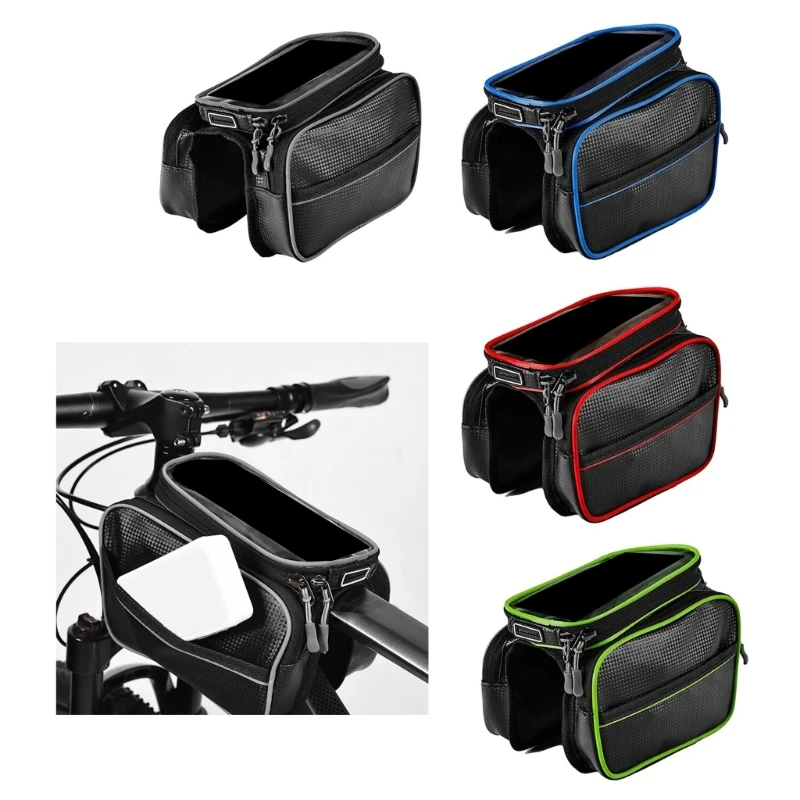 Mountain Bike Front Top Tube Pouches Pannier Phone Mount Holder Handlebar Bag with Touch Screens Cell Phone Bag Holder