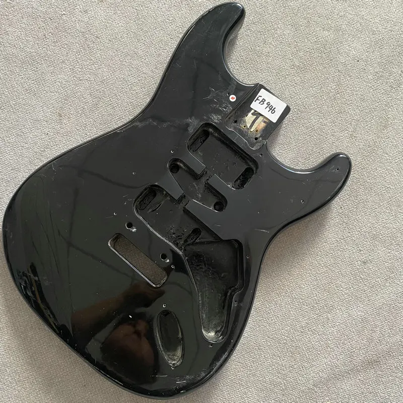 FB946 Replace&DIY Solid Wood Black Color 6 String ST Electric Guitar Body HSH Pickups 2 Pivots Tremolo Bridge Right Hand DIY