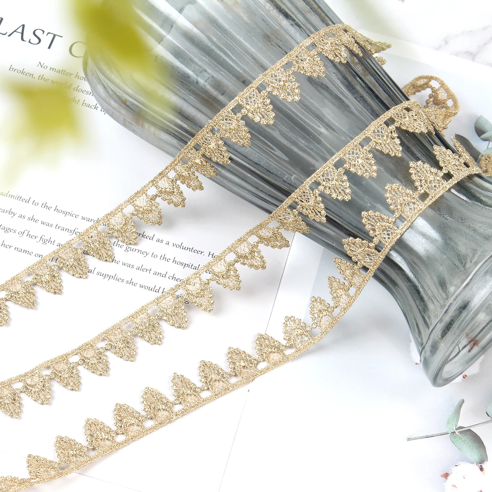 5 Yard Gold Embroidered Lace Trim Ribbon Vintage Decorative Wedding DIY Craft Sewing Fabric Curtain decoration