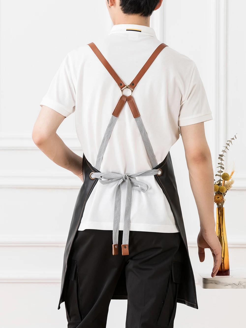 fashion faux leather apron coffee shop and barber chef protective suit apron Cooking Kitchen Apron men\'s and women\'s apron