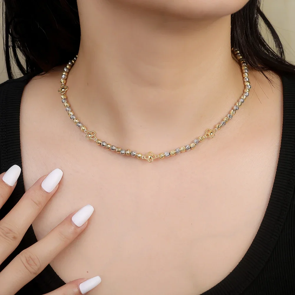 

ORSA JEWELS Real 925 Sterling Silver Bead Chain Necklace with Lucky Clover for Women Fashion Fine Jewelry Party Gift GAN11