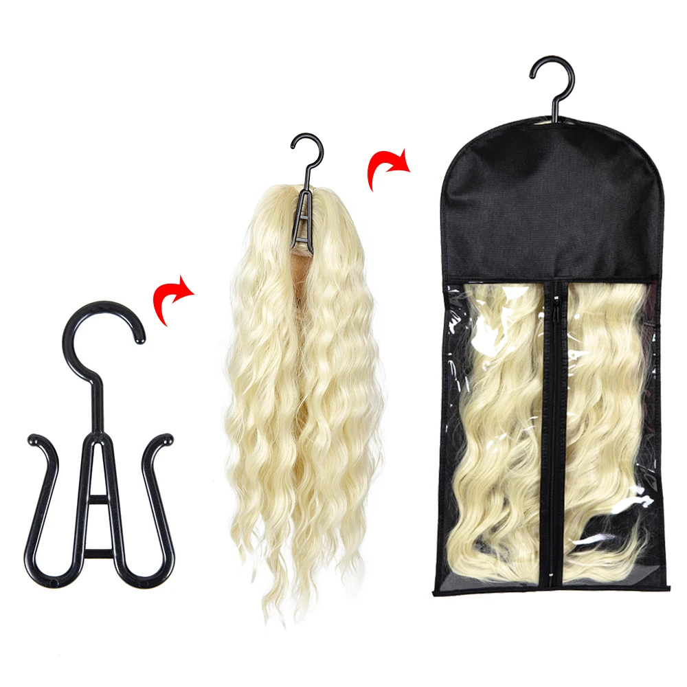 

1Set Wig Storage Bag With Hanger Hair Bags With Plastic Hanger for Hair Black Wig Organizer Hangers For Multiple Wigs