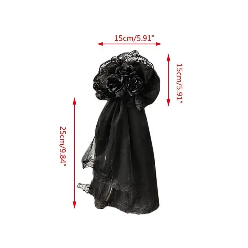 Gothic Hoofdtooi Kanten Sluier Hoofddeksels Rose Side Clip Barrette Halloween Cosplay Accessoires Feesthoofddeksel