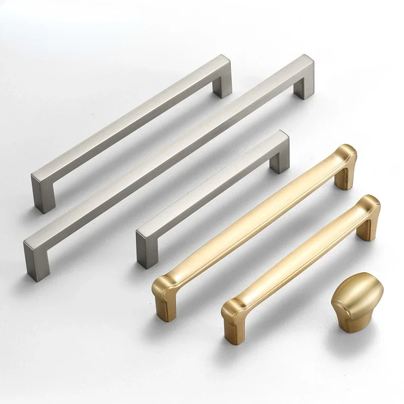 

Gold Gray Cabinet Pulls Furniture Cabinet Handles Drawer Knobs Copper Wire Drawing Handle Kitchen Accessories