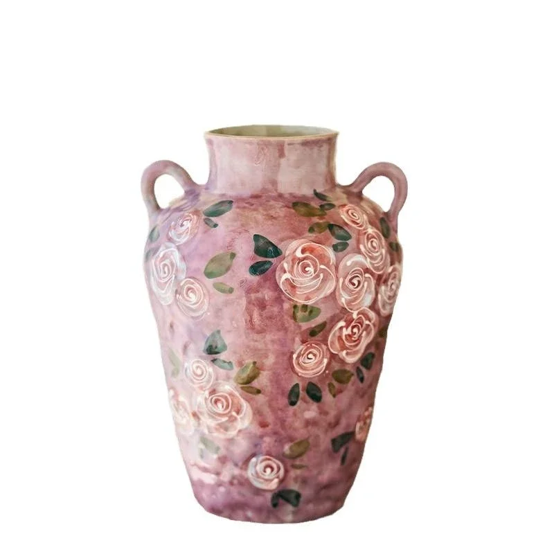 

Hand painted rose ceramic vase Chinese underglaze color living room TV cabinet water raised flowers dried flower arrangement dev