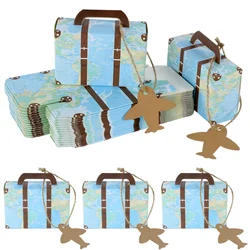 5/10pcs World Map Mini Luggage Candy Boxes Airplane Air Travel Theme With Plane Label Gifts Packaging Box Birthday Party Supply