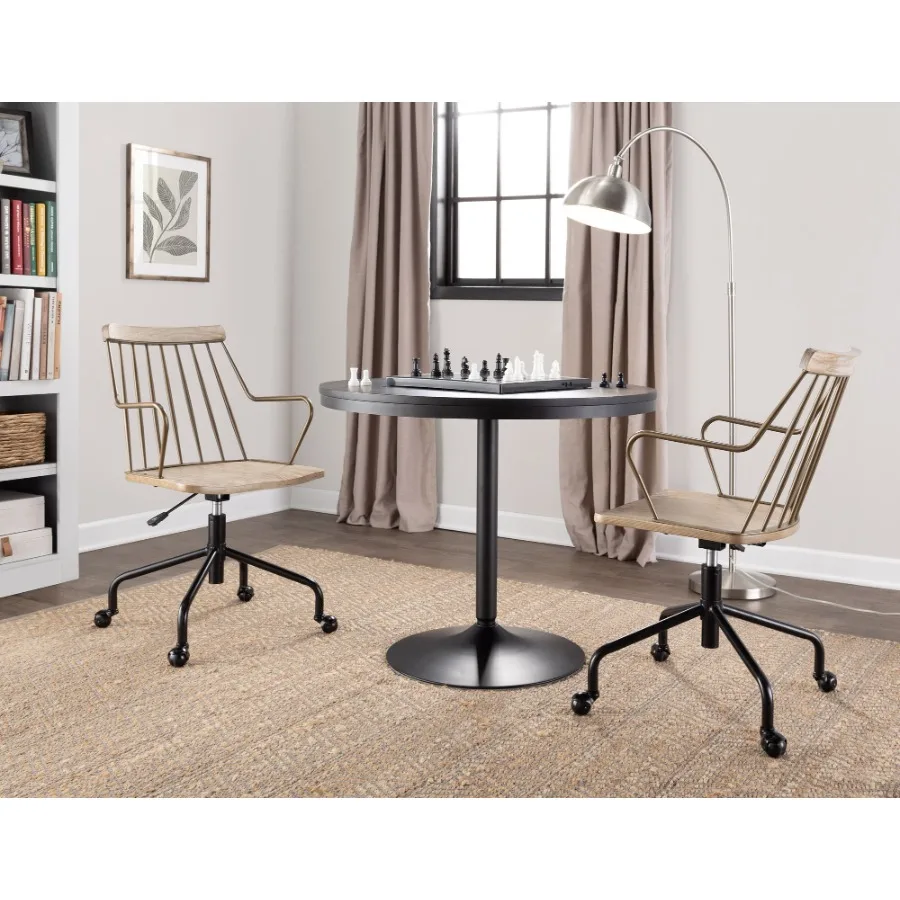 Preston boerderij verstelbare bureaustoel in zwart metaal antiek koper en wit gewassen hout van LumiSource