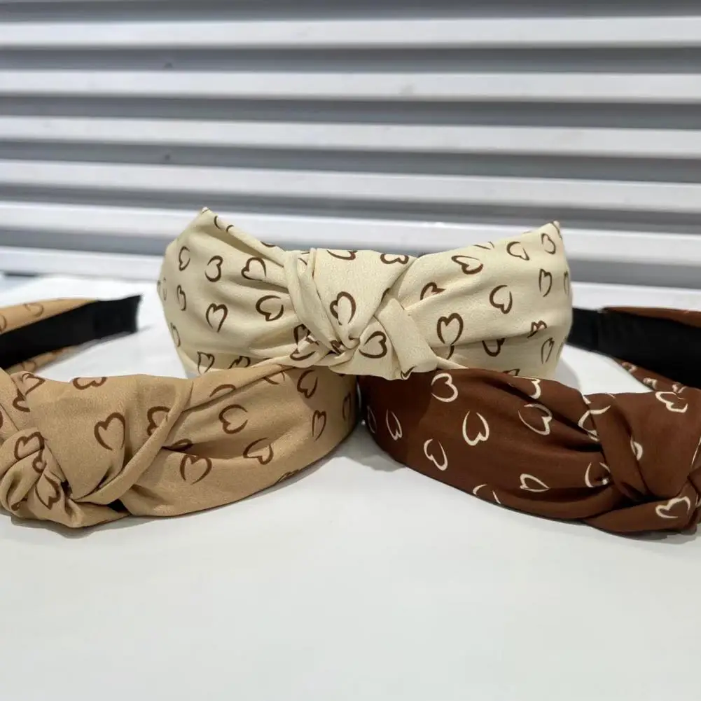 

Bathing Headband Heart Print Knot Wide Band Hairband Leopard Pattern Elastic Lady Hair Hoop Retro Lightweight Hair Accessory