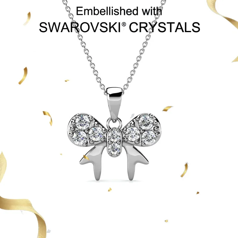 

Daisini 925 Sterling Silver Exquisite Small Bowknot Pendant Necklace with Swarovski Crystals for Women Clavicle Chain Jewelry