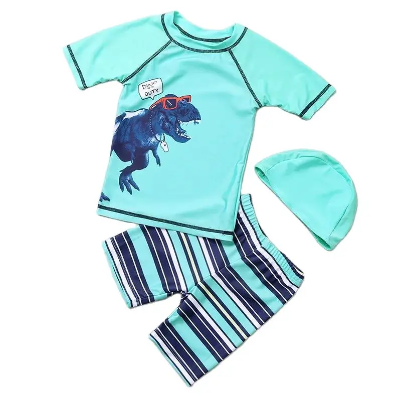 

HappyFlute New Two Piece Set Dinosaur Prints Short Sleeve Baby Boy Quick Drying Beach Swimsuit