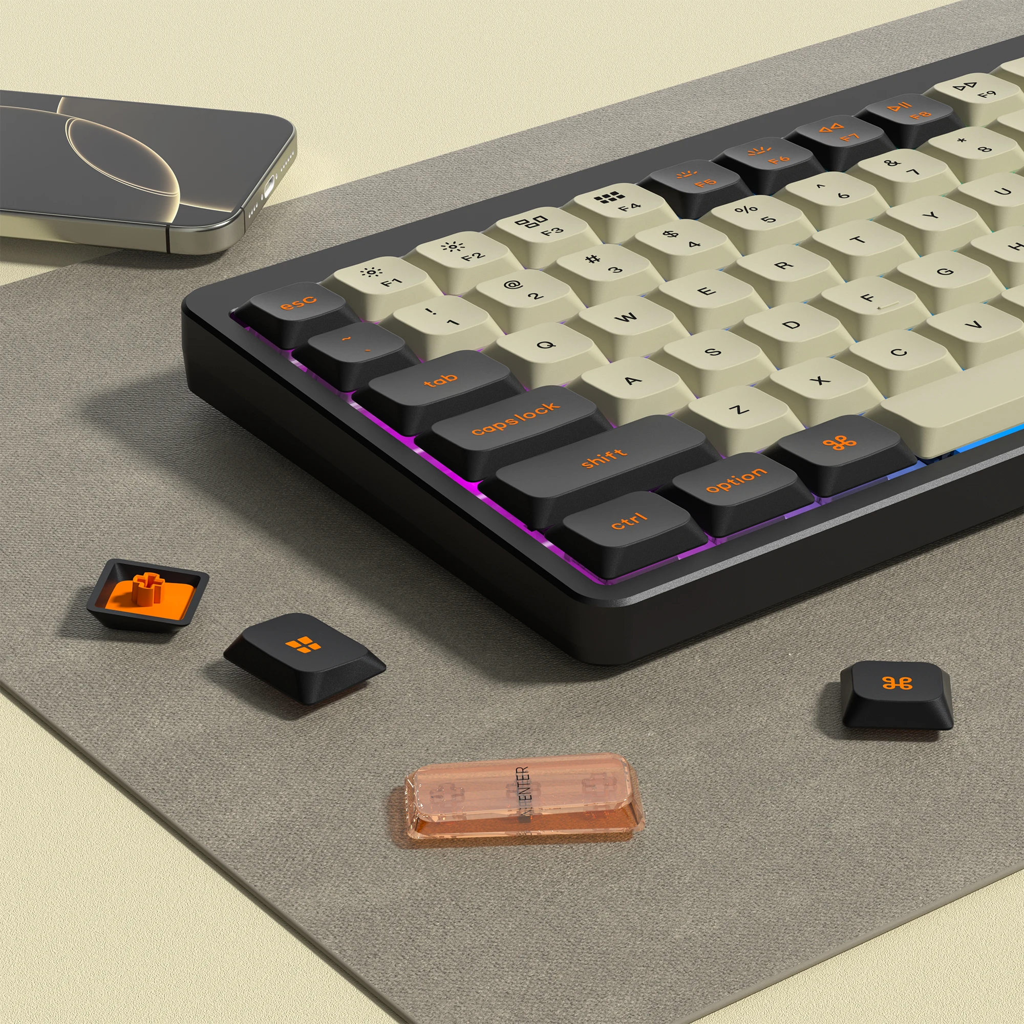 أغطية مفاتيح رفيعة من الكربون مخصصة منخفضة المستوى للكمبيوتر الشخصي أغطية مفاتيح PBT مزدوجة النار 138 مفتاحًا لمفاتيح Gateron MX لوحة مفاتيح الألعاب الميكانيكية