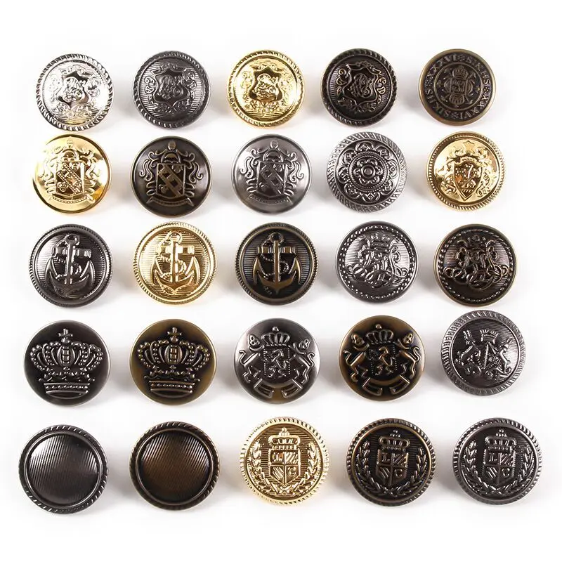 10pcs/lot 15/20/25mm Metal Vintage Coat Suit Uniform Button Retro Copper Buttons Round Shank button DIY Sewing Ornaments