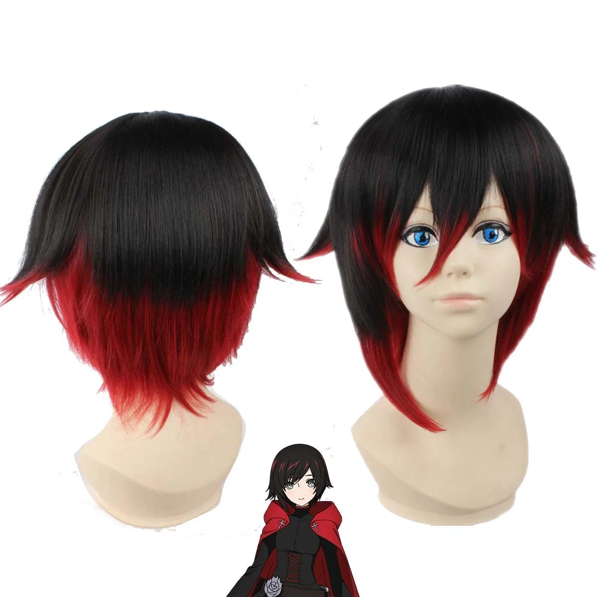 

Женский аниме-парик RWBY Cos Ruby Rose, черно-красный, короткий, термостойкий, синтетический