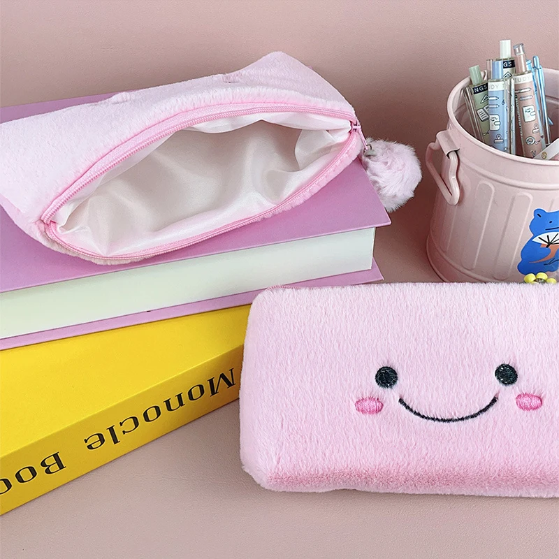 Милый мультяшный плюшевый пенал с улыбкой, простые модные сумки-карандаши, кавайная сумка для хранения канцелярских принадлежностей, большой вместительный пенал, подарки