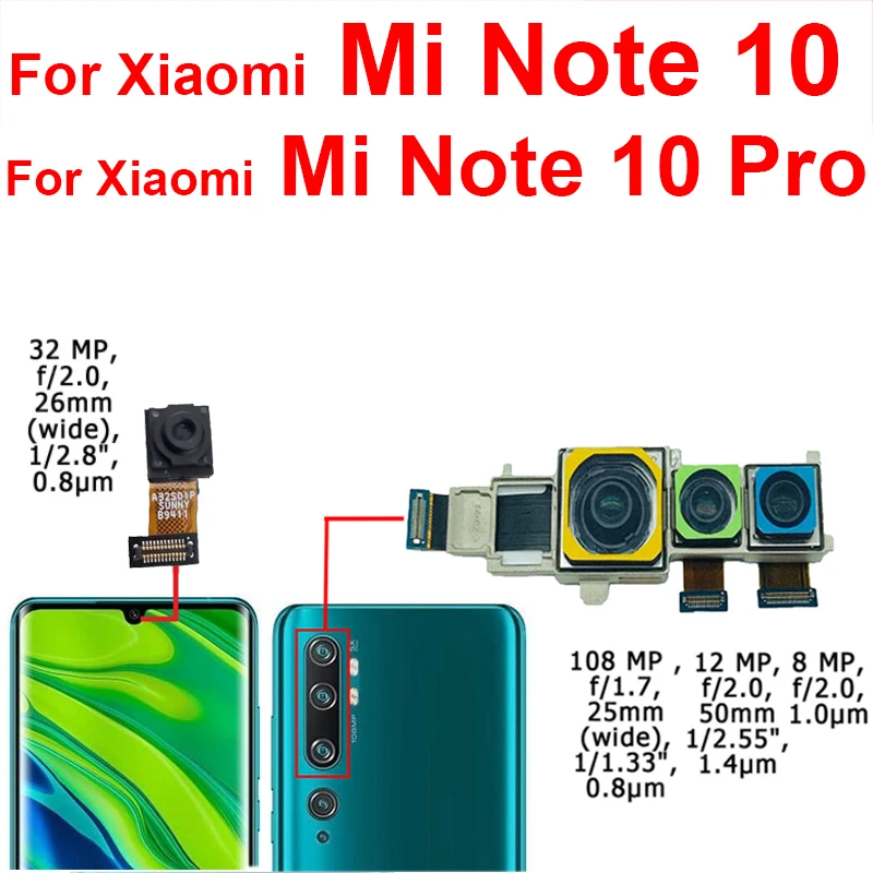 Front Facing & Back Camera Moduel For Xiaomi Mi Note 10 Pro Mi Note 10 Lite Small Main Camera For Flex Cable Replacement Parts