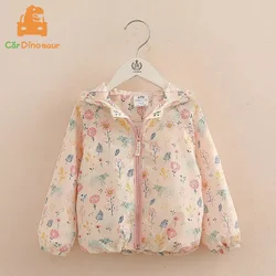 2025 Autumn Spring 2 3 4 6 8 10 12 Years Long Sleeve Outwear Cartoon Flower Print Sweet Thin Hooded Baby Kids Girls Jacket