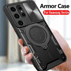 Case For Samsung Galaxy S24 S23 S22 S21 Note 20 Ultra A15 A54 A34 A14 A13 4G 5G Magnetic Rotat Camera Slide Protector Ring Cover