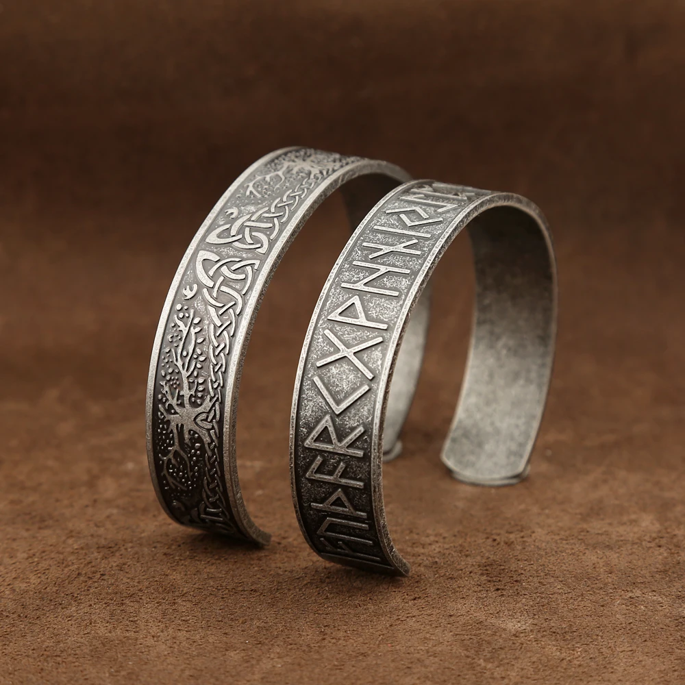 Black Stainless Steel Viking Rune Bracelets For Men Women Retro Viking Tree of Life Bracelet Biker Fashion Jewelry Amulet Gifts