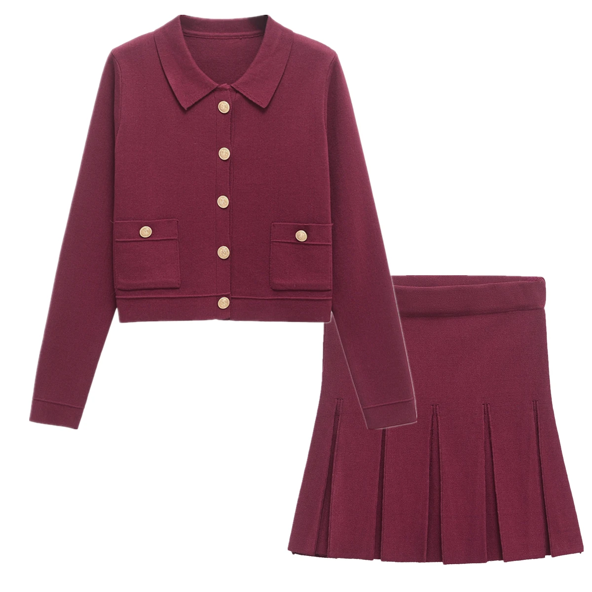 

Jenny&Dave Minimalist Angora Red Single breasted Cardigans Women Jacket High Waist A-line Skirt British Fashion Knitted Sets Wom