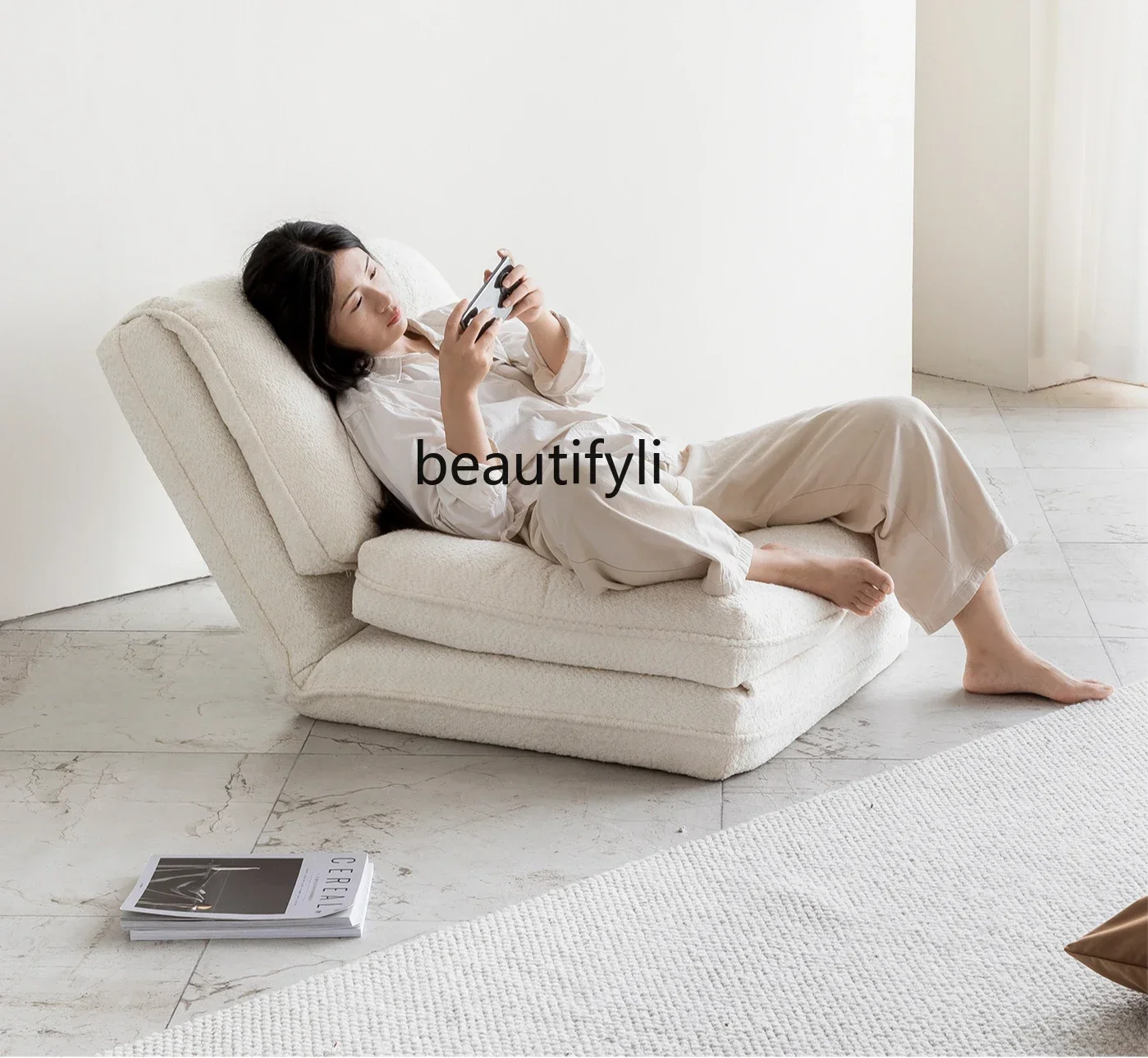 

x11Cream wind module tofu block down floor removable washable foldable tatami lazy sofa bed single sofa