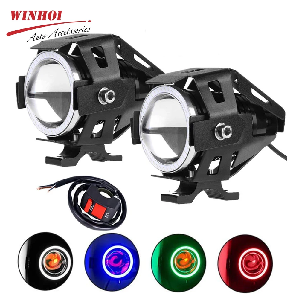 

Led Motorcycle Headlight with Abgle Eyes 125W Additional Spotlights Fog Lights Universal Motorbike Auxiliary U7 LED Driving Lamp