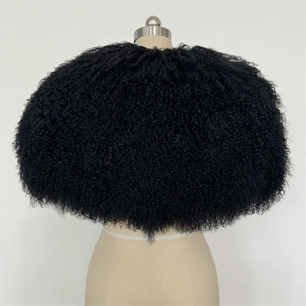 

Real Mongolian Lamb Fur Women's Short Coat Winter Fashion Thick Warm Natural Lady Outerwear Trendy Coat