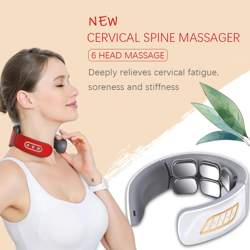 6 Massage Heads Hot Compress Pulse Kneading Shoulder Massage Machine Deep Tissue Pain Relieve Fatigue Intelligent Neck Massager