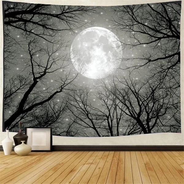 Black and White Moon Tapestry Art Living Room Bedroom Background Decoration Mandala Tapestry Psychedelic Tapestry Wall Hanging