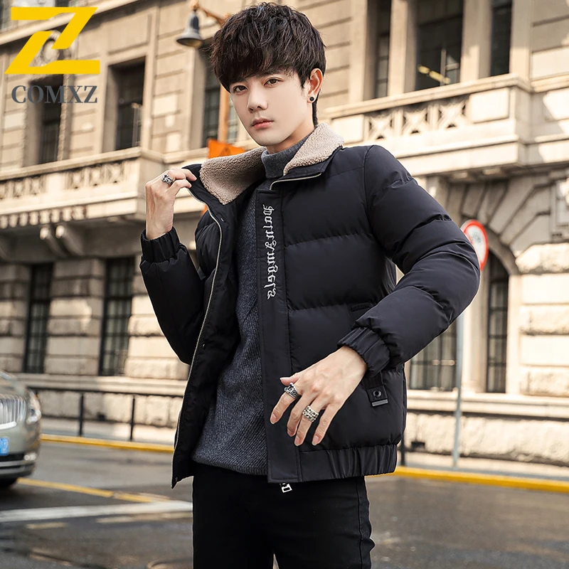 

COMXZ Men Cotton Jacket With Faux Fur Collar Solid Color Streetwear Winter Jacket Outdoor Skiing Warm Lightweight Bread Jacket