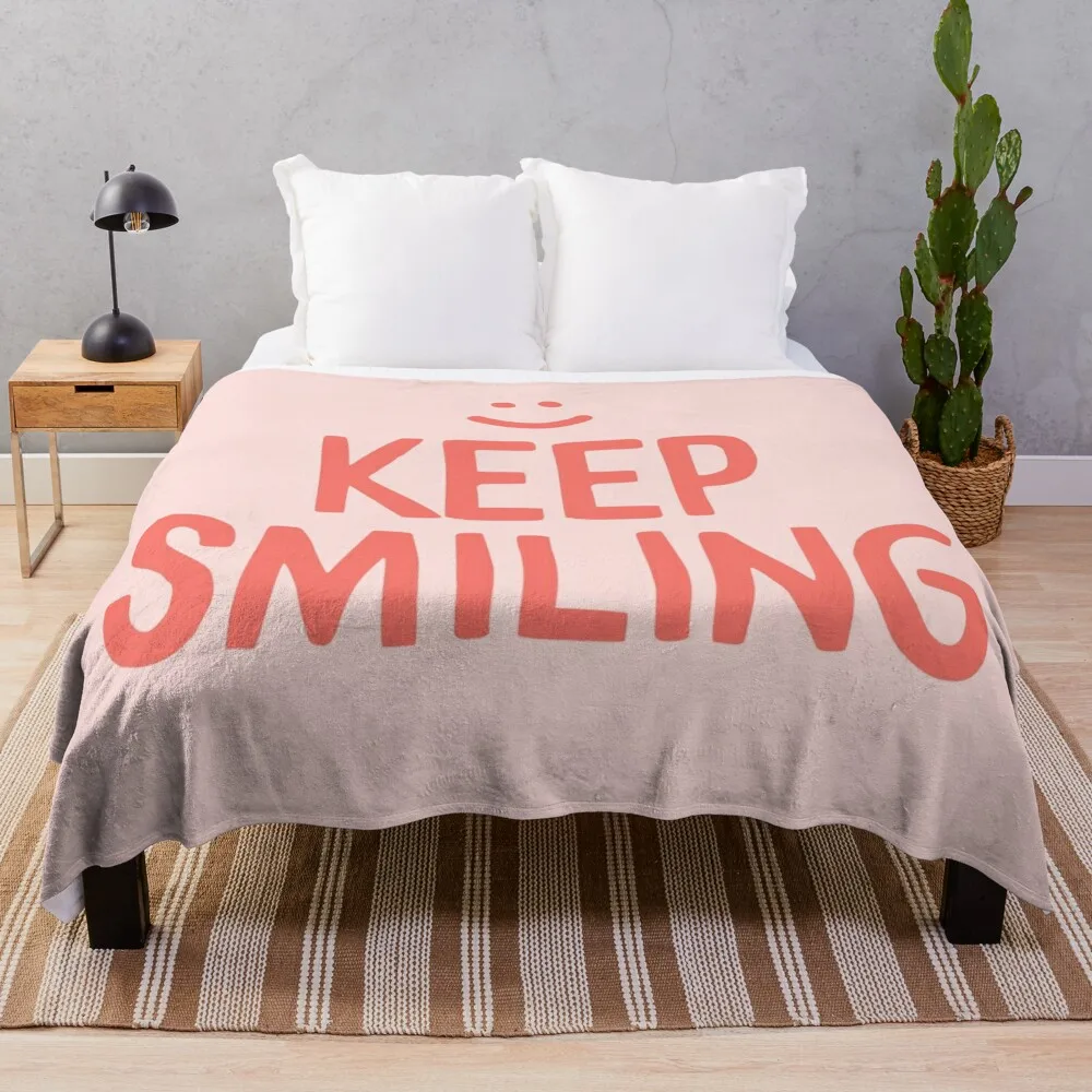 

Keep Smiling - Pink Happy Quote Throw Blanket Soft Plaid Hairy Fashion Sofas Blankets