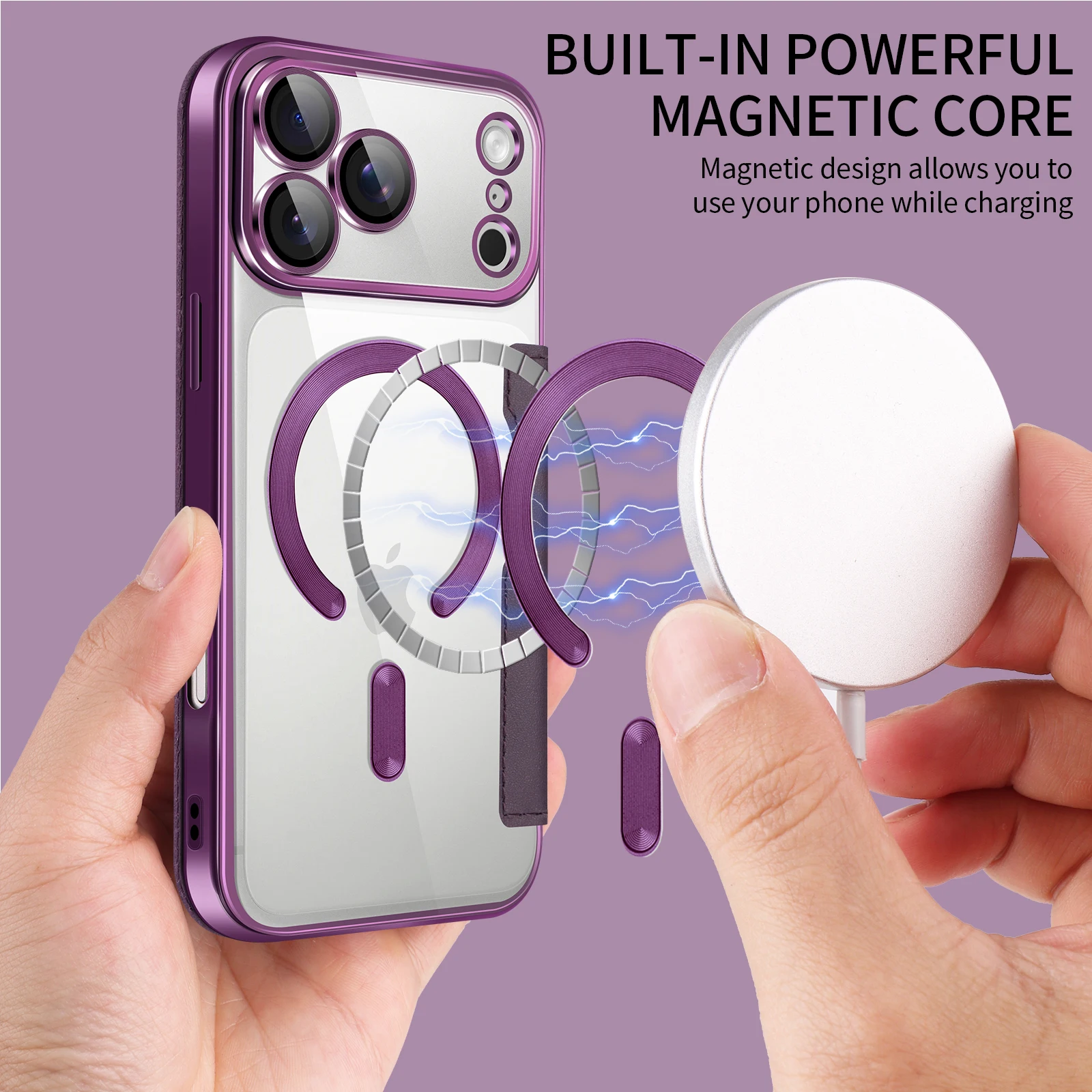 Für iPhone 17 Pro Max Magnetische Handyhülle Flip-Cover Vollschutz-Hülle mit Kartenfach Linsenschutz Kunstleder Sturzsichere Handyschutzhülle – Detail 9