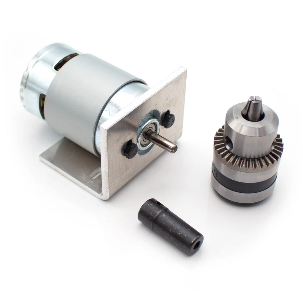 Mini Micro Lathe DIY 775 DC 12-24V Motor With Bracket B12 Drill Chuck Clamping Range 1.0-10MM Speed 4000-9000RPM 90W