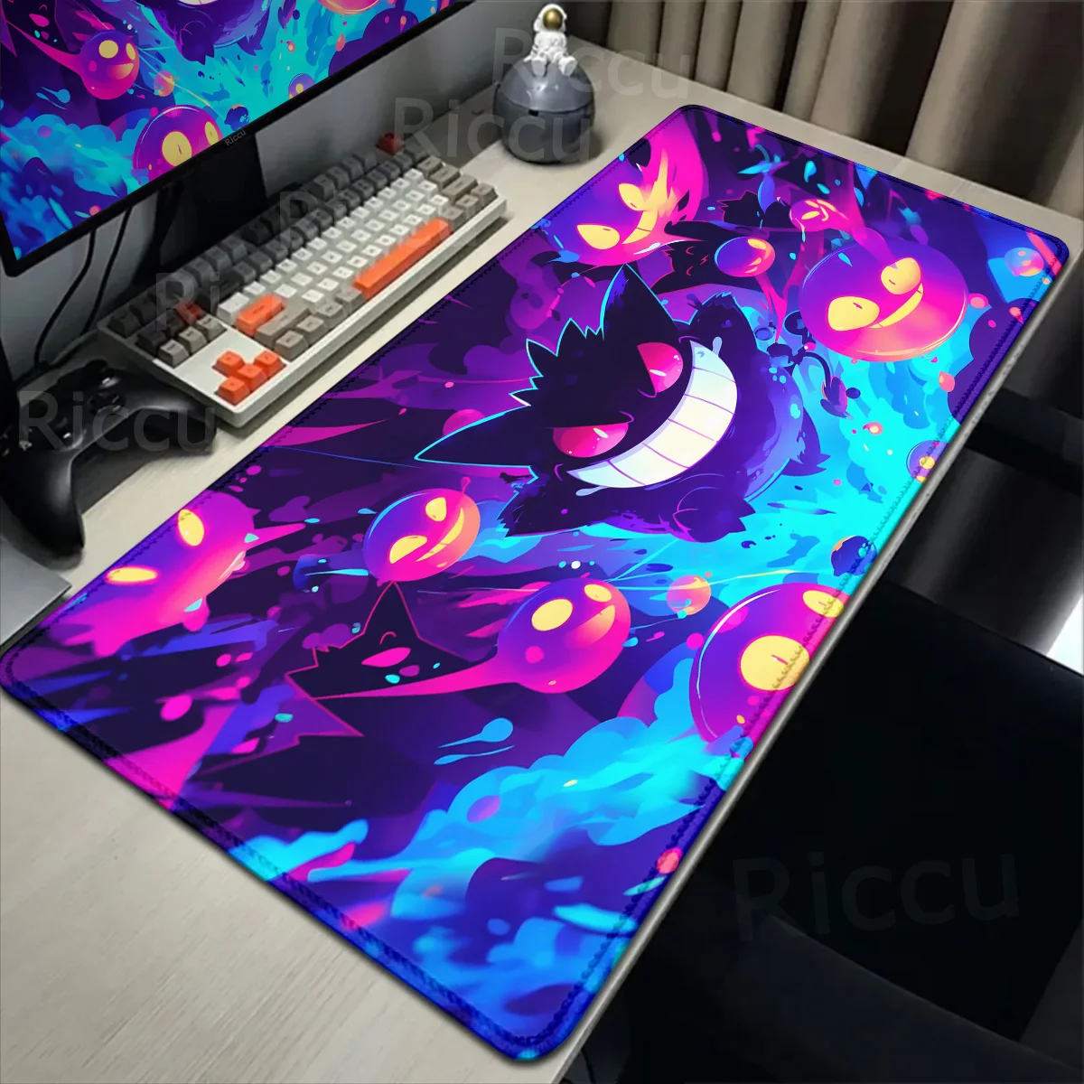 Anime p-pokemons mousepad hd impressão g-gengars gaming ratos almofada 90x40cm borda de bloqueio engrossar teclado do computador tapete antiderrapante deskmat