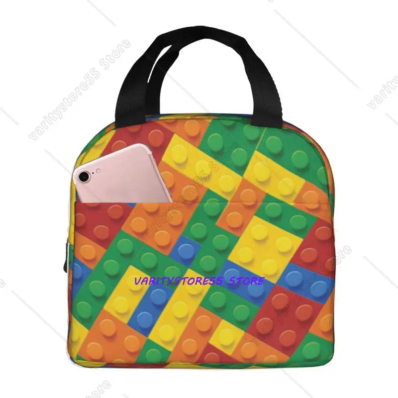Building Blocks Diagonal Pattern Thermal Insulated Lunch Bags Women Lunch Container for School Children Storage Food Bento Box