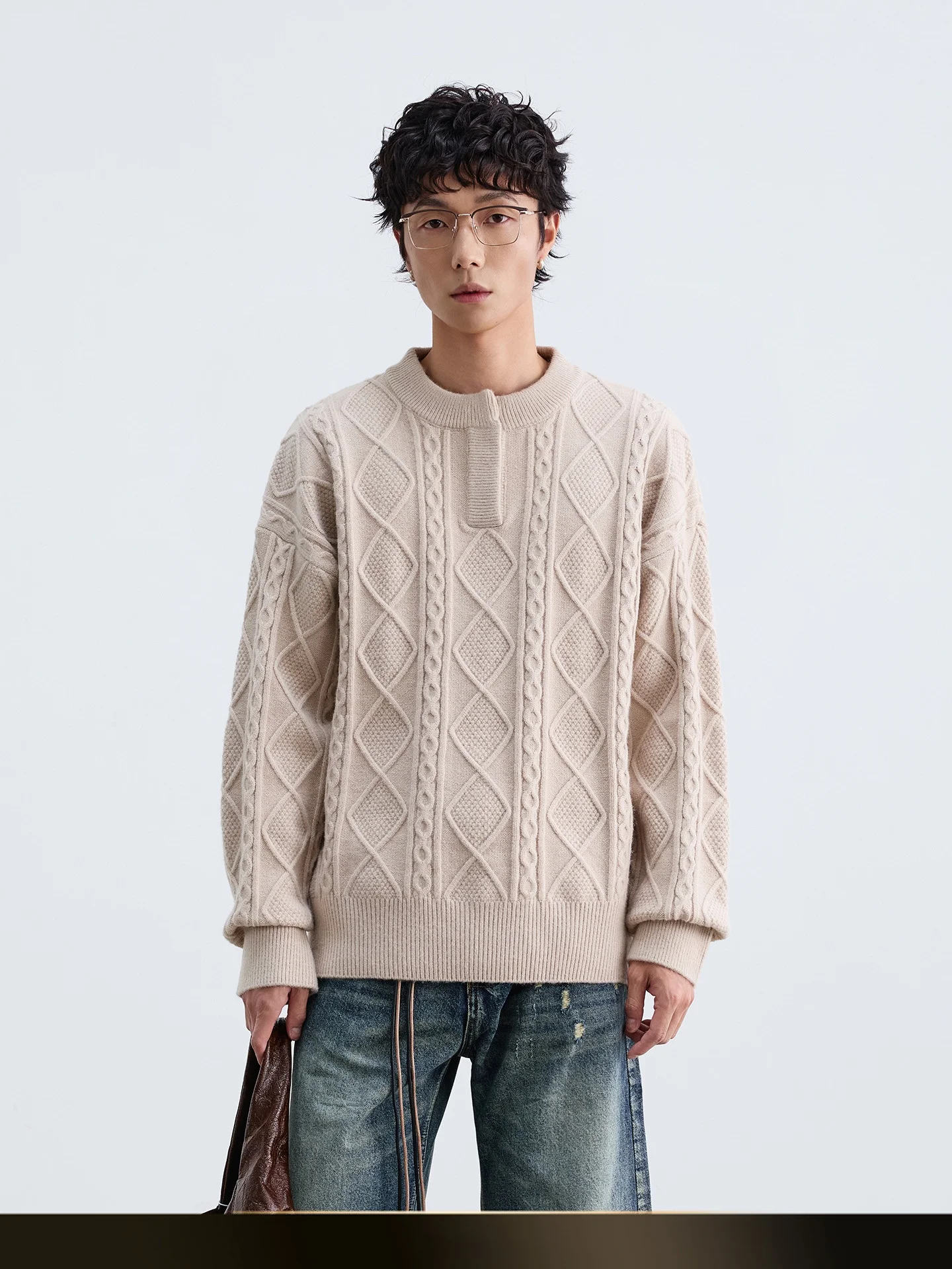 

Мужской повседневный свитер в американском ретро-стиле с круглым вырезом и узором «косы», вязаный джемпер с открытым воротником для пар, осенний топ