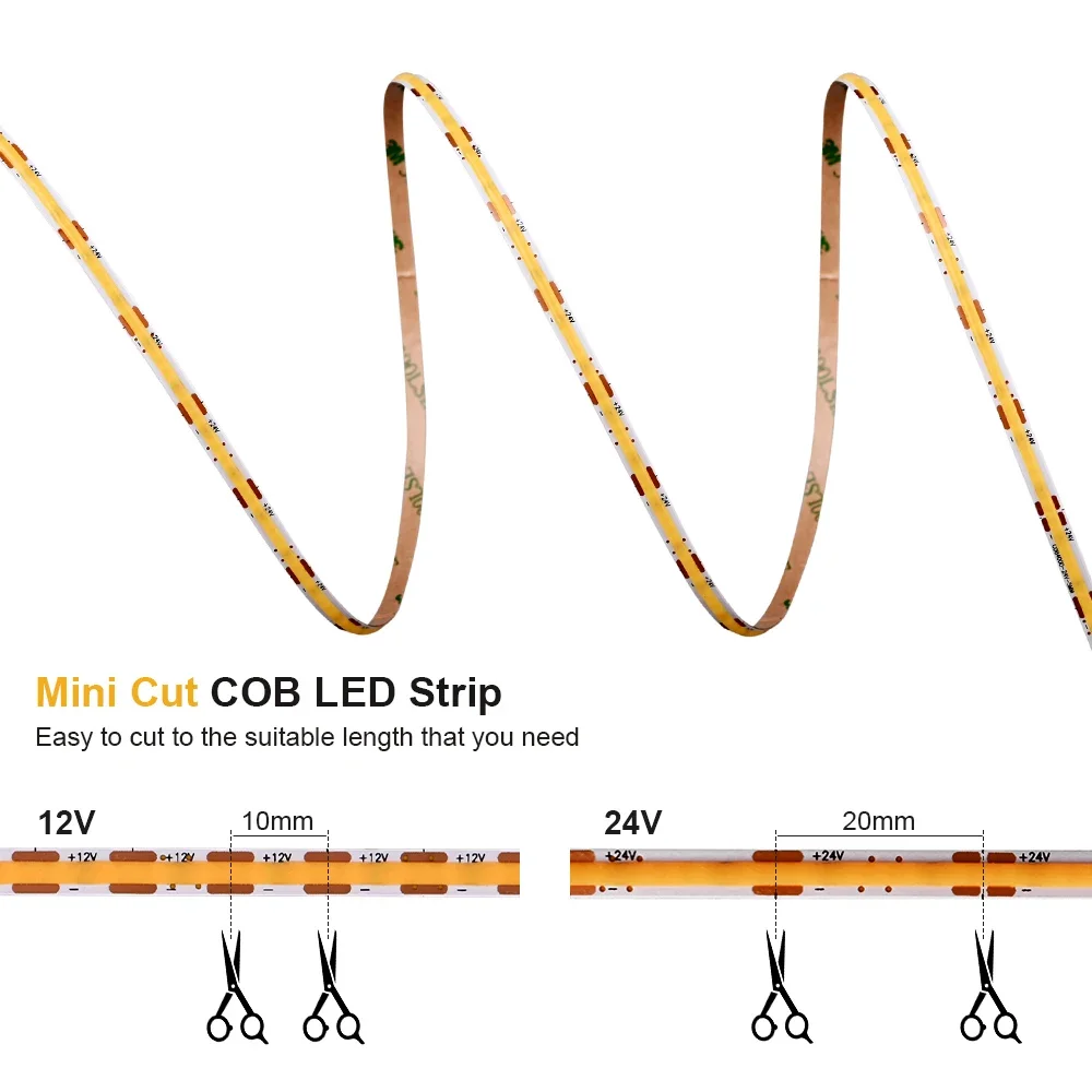 Ultra cienka taśma LED COB 5 mm 400 diod LED/m Możliwość przyciemniania taśma LED 3000K 4000K 6500K Oświetlenie LED do dekoracji 12V 24V