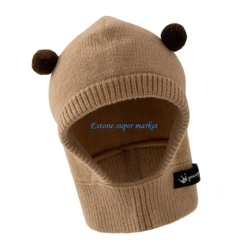 

090B Toddler Stylish Knitted Hat with Pom Designing Integrated Neck Warmer Warm Scarf Hat for Cold Weather Comfortable