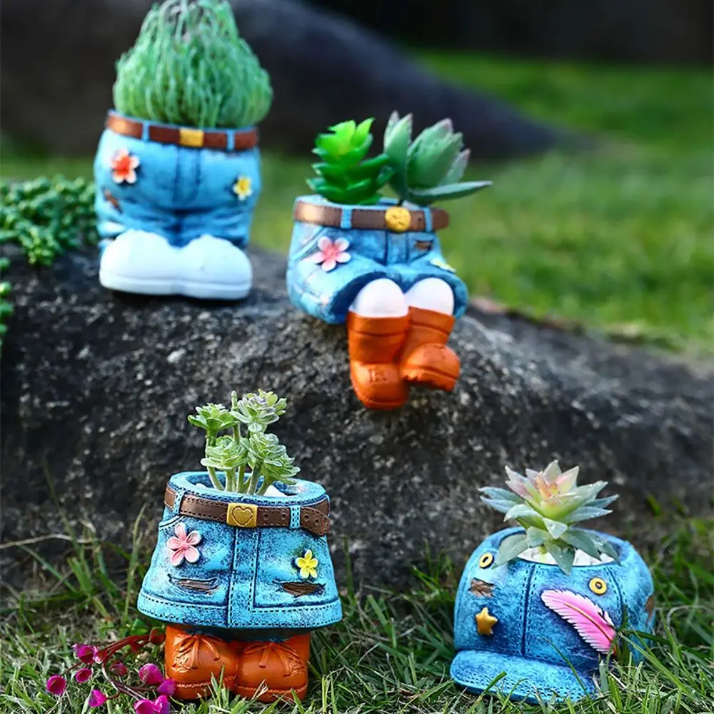 

Resin Flower Pot Creative Home Ornament Denim Pants Planter Pastoral Styles Plant Pot